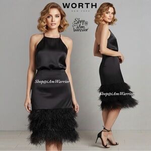 Worth New York RARE tiered black ostrich feather satin skirt *shop@iamwarrior